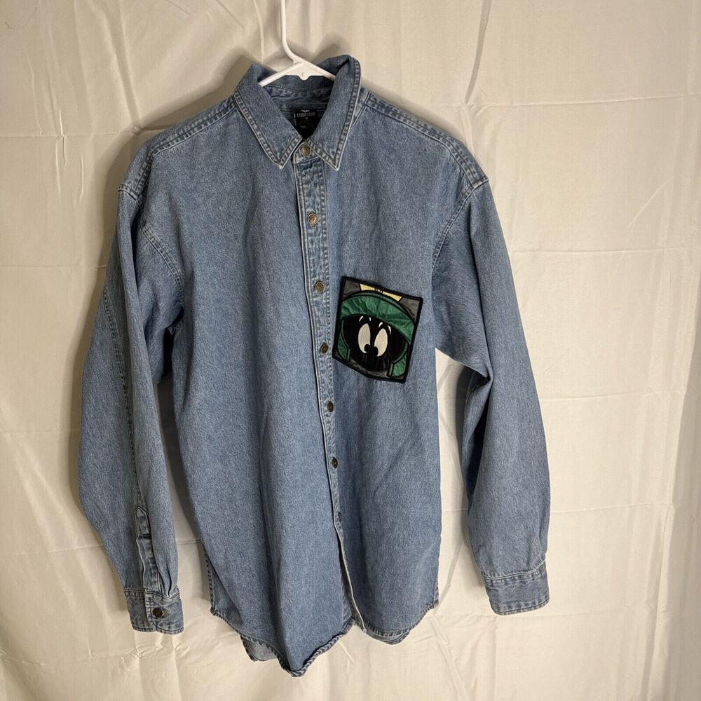 Warner Bros Studio Store Denim Shirt Medium Marvin The Martian Button Up‎ Mens